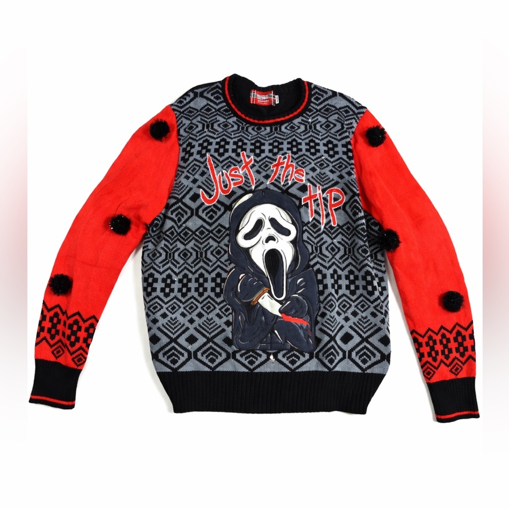 Spencer’s Ghost Face Just the Tip Light Up Sweater XL Scream Horror Christmas - Picture 3 of 13